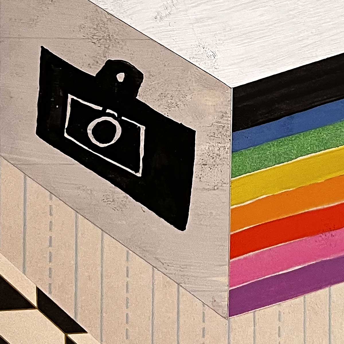 detail of a painting of a Polaroid Land Camera box